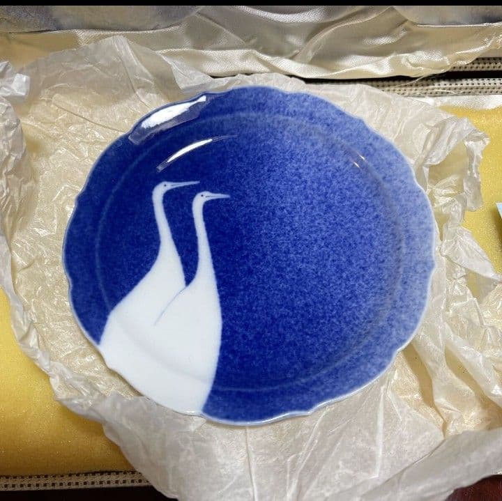 宮内庁御用達 深川製磁 小皿「吹墨鶴」15枚セット 未使用品