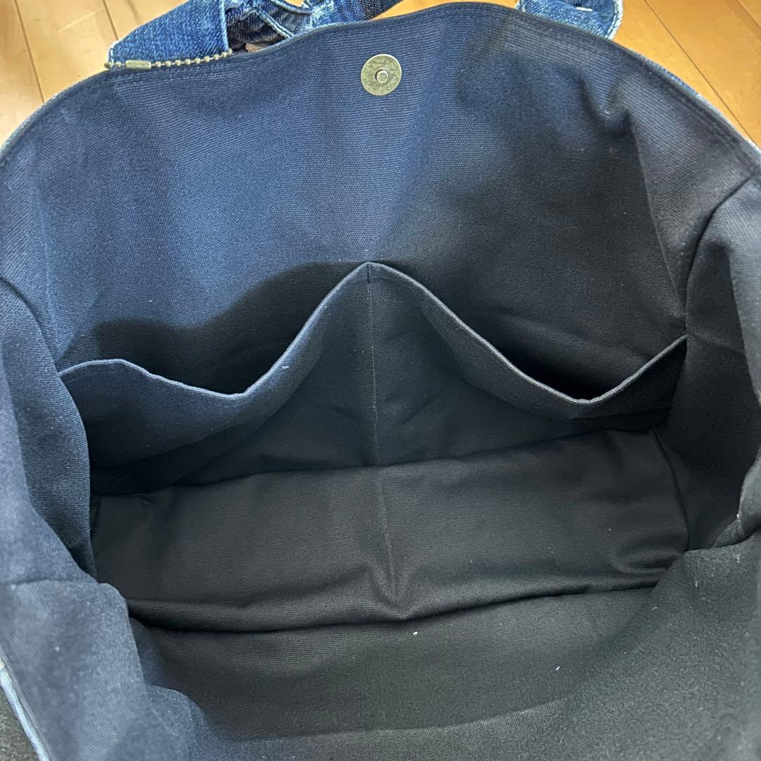 856.特大　デニムリメイク サイドポケット　トートバッグ　ジージャン