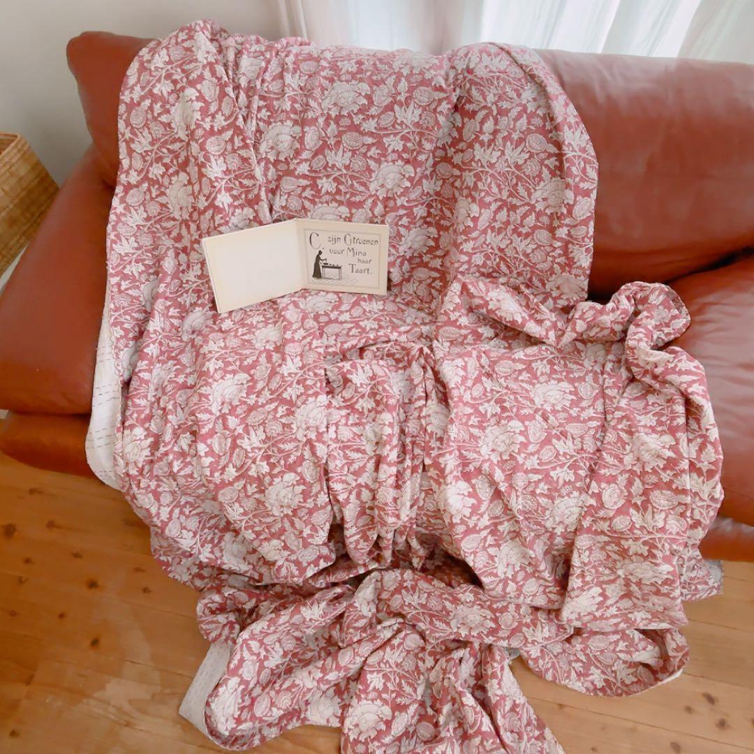 ブロックプリントキルト　マルチカバー　ソファーカバー