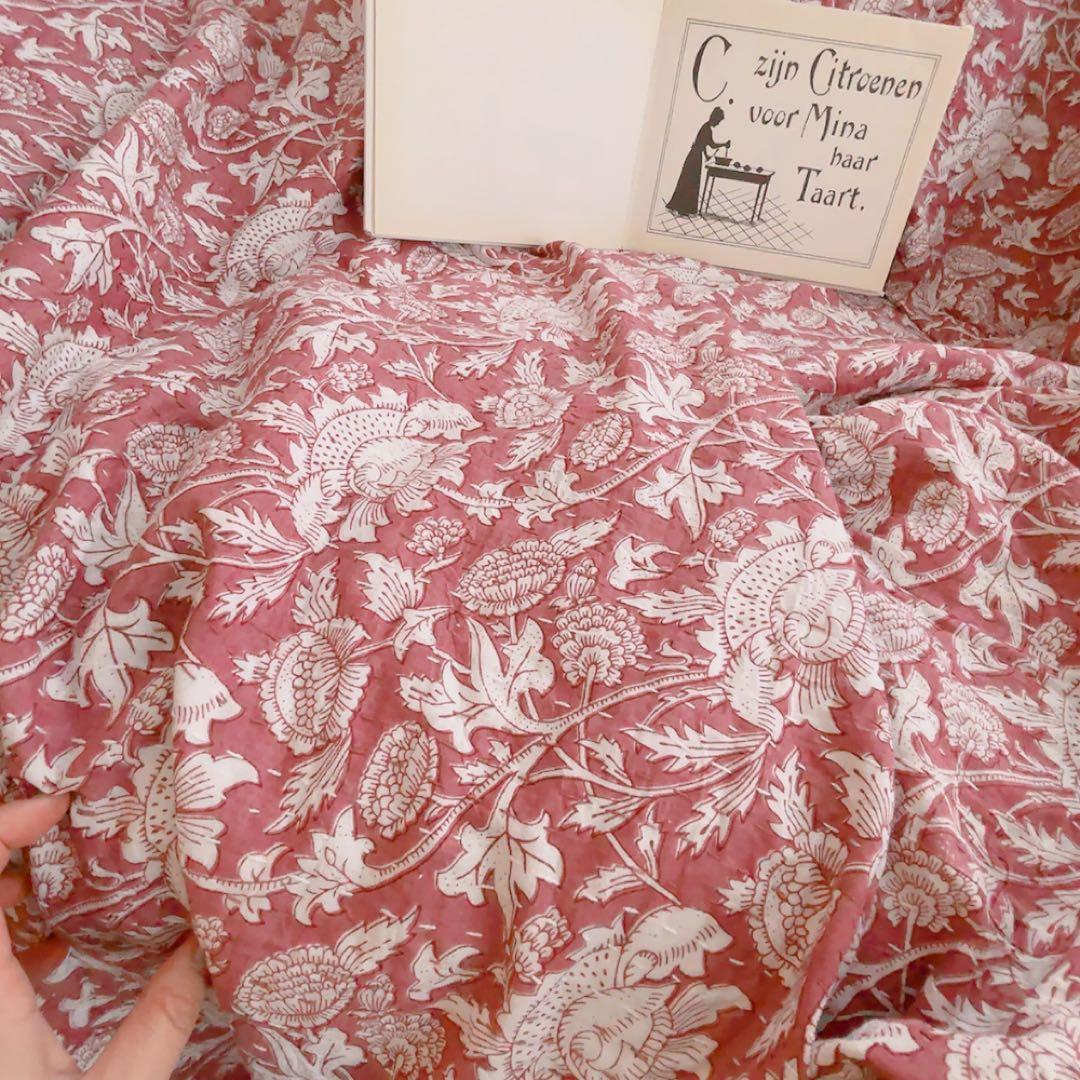 ブロックプリントキルト　マルチカバー　ソファーカバー