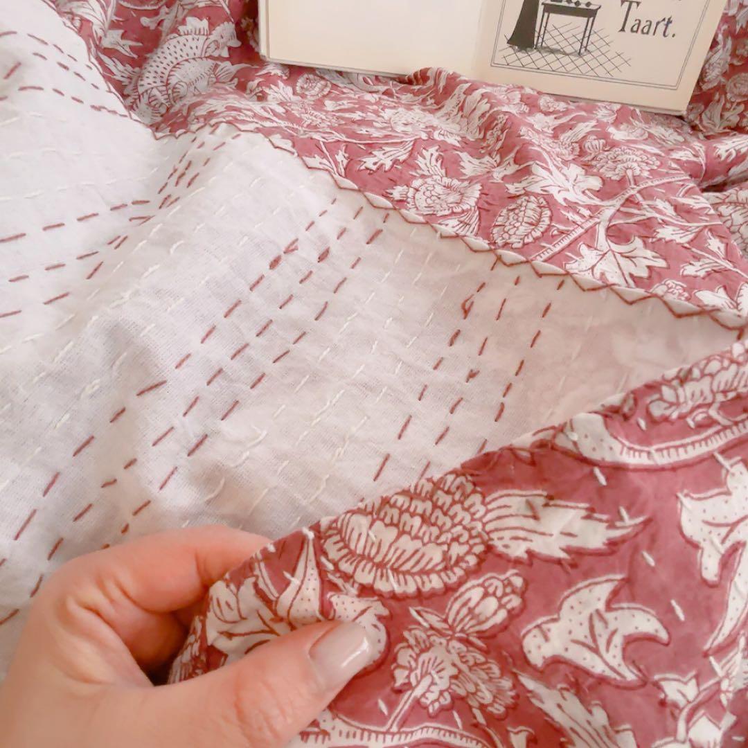 ブロックプリントキルト　マルチカバー　ソファーカバー