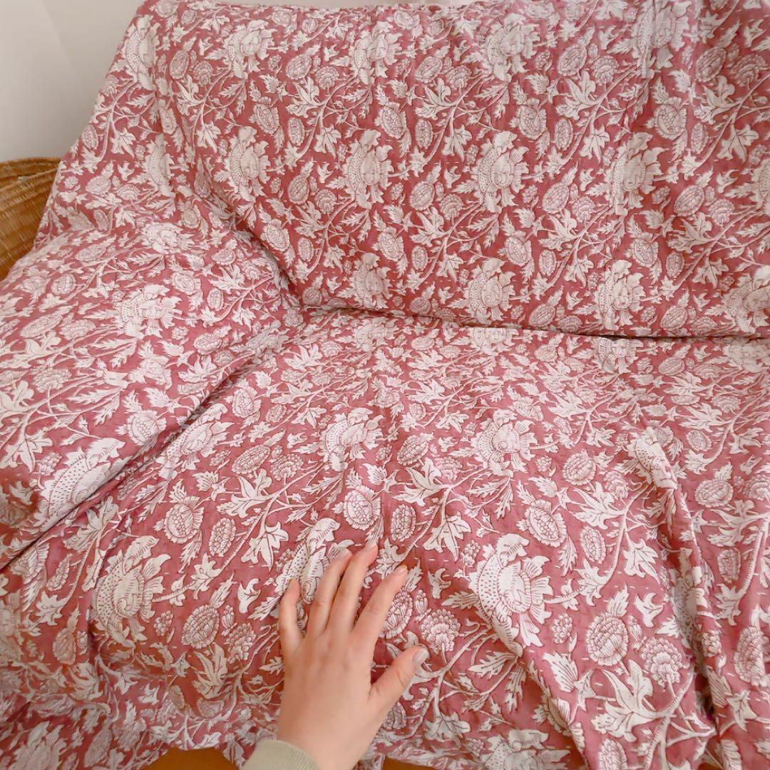 ブロックプリントキルト　マルチカバー　ソファーカバー