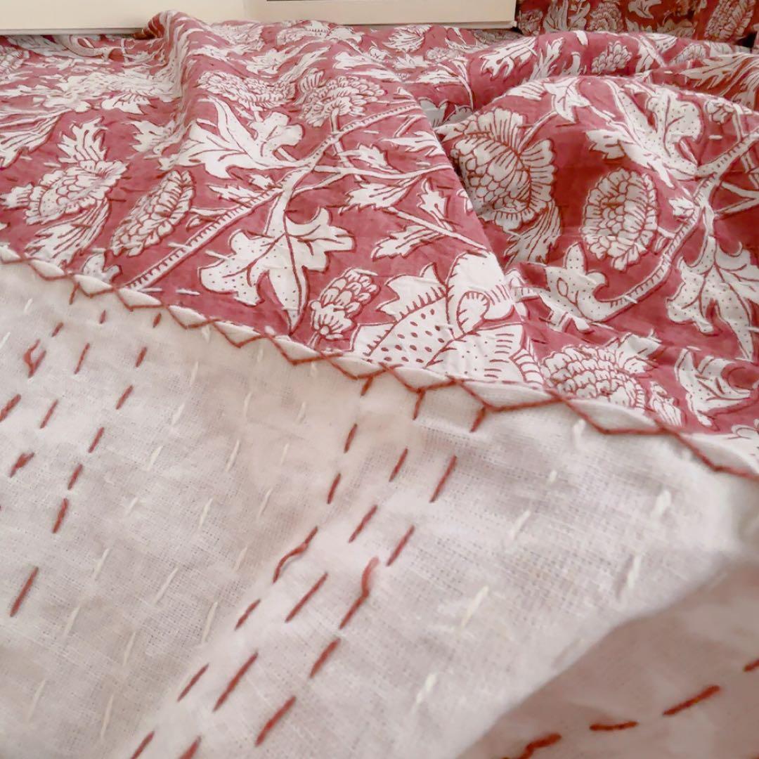 ブロックプリントキルト　マルチカバー　ソファーカバー