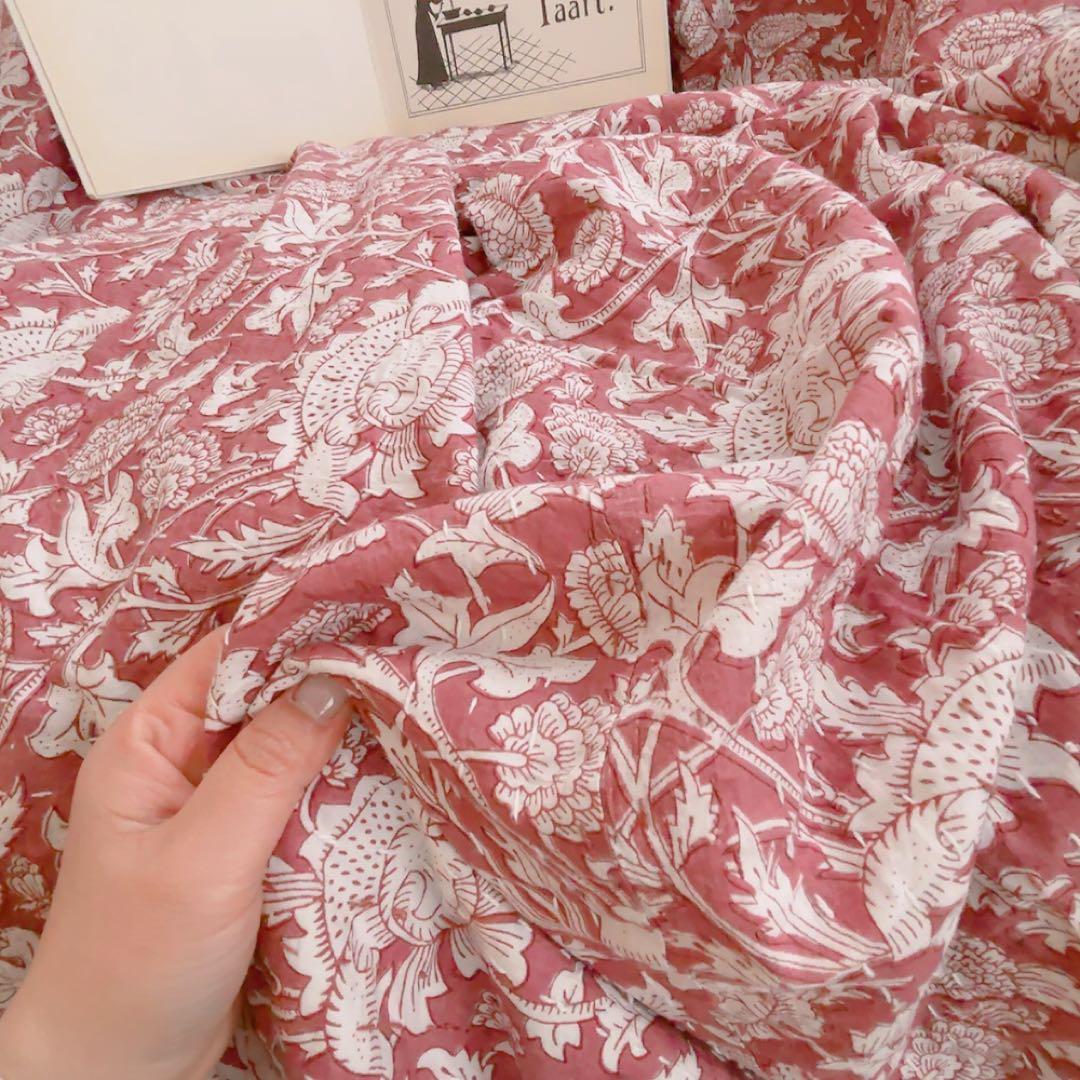 ブロックプリントキルト　マルチカバー　ソファーカバー