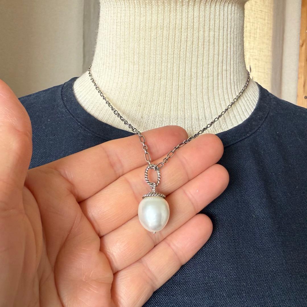 専用　特注品　純銀白蝶南洋パールペンダント　どんぐり