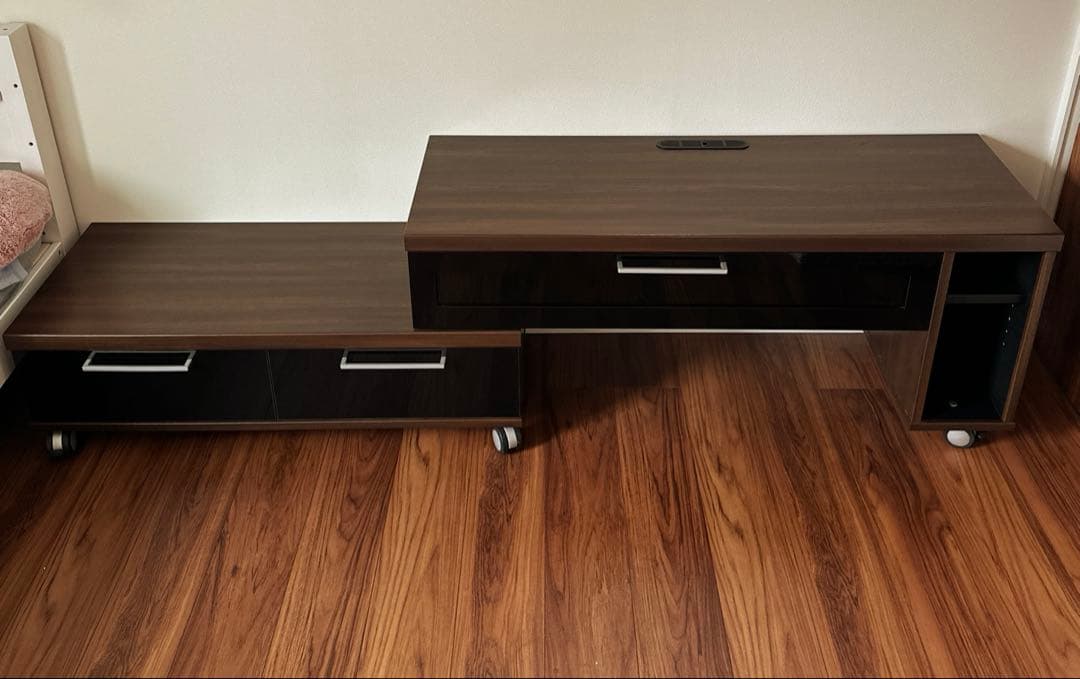 NOCE ダークブラウン テレビ台 キャスター付 二段の伸縮可能 引き出し2つ