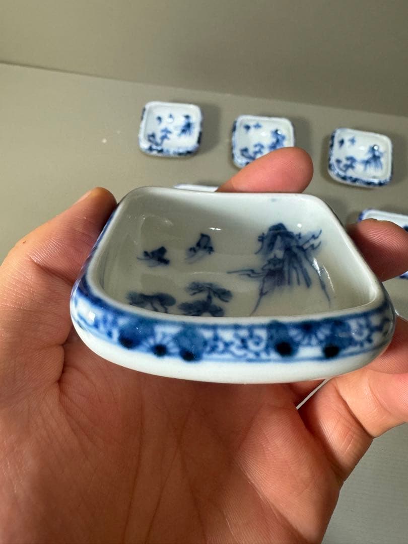 2223 九谷焼　角福　染付山水　小鉢　10客　時代物