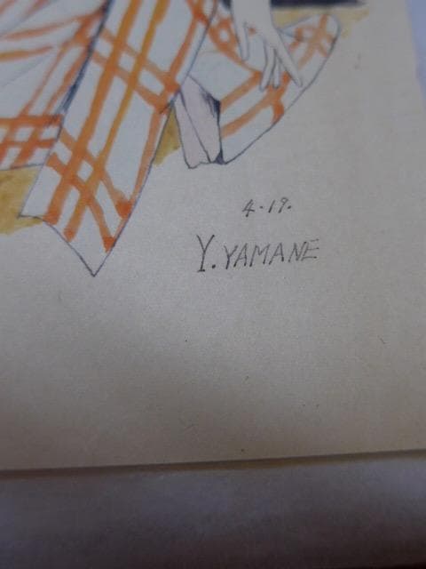 大正ロマンの画家、山根幸雄／由紀雄の肉筆の画稿です。中原淳一と同時代です／7