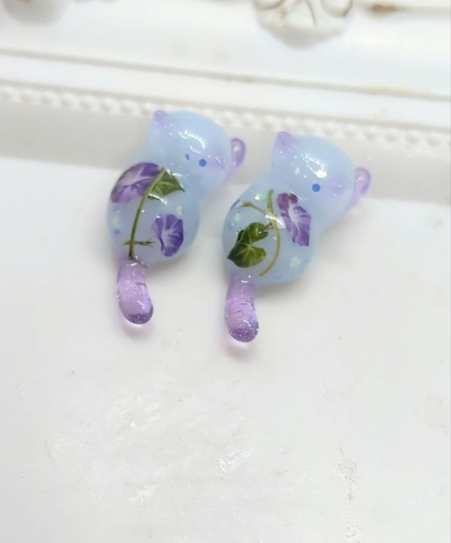 レジン パーツ じゃれねこ 朝顔