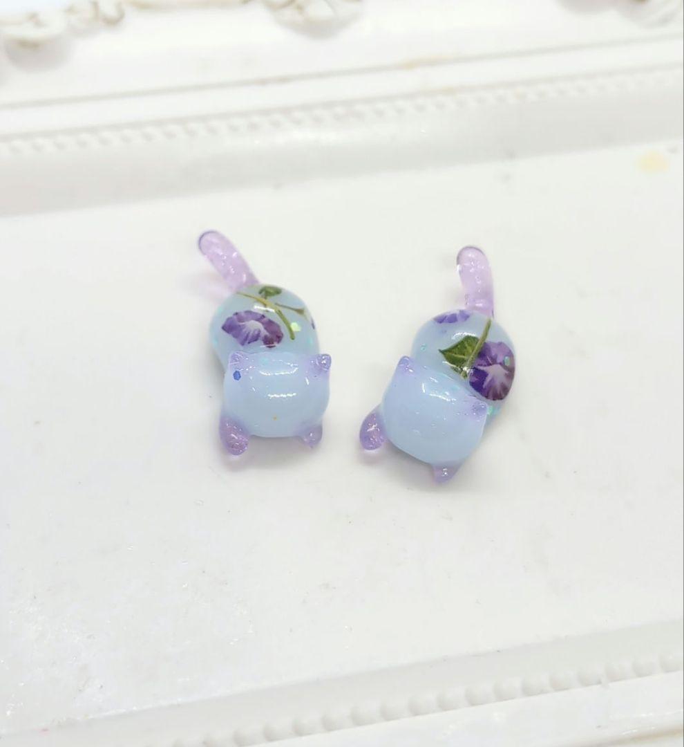 レジン パーツ じゃれねこ 朝顔