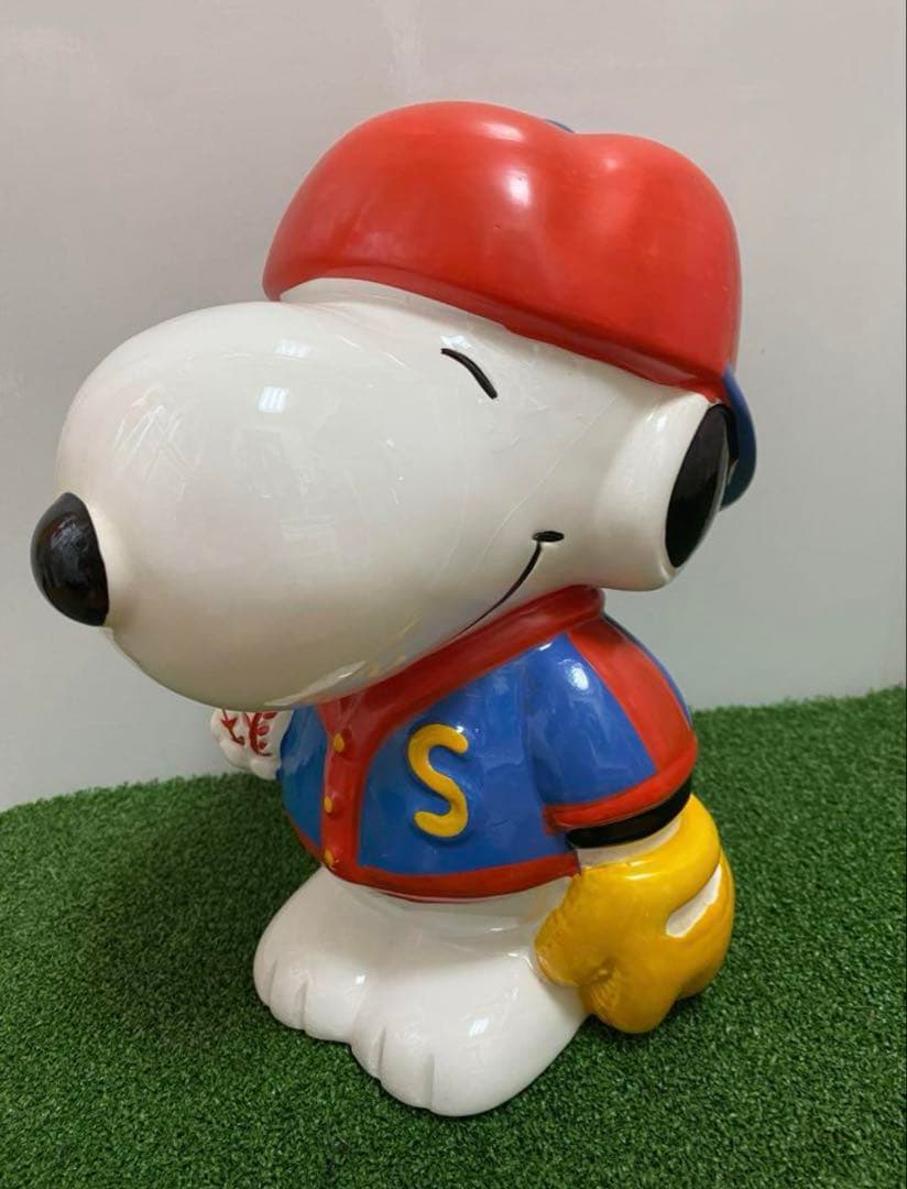 スヌーピー貯金箱陶器　大サイズ　置物　インテリア　野球フィギュア2点セット