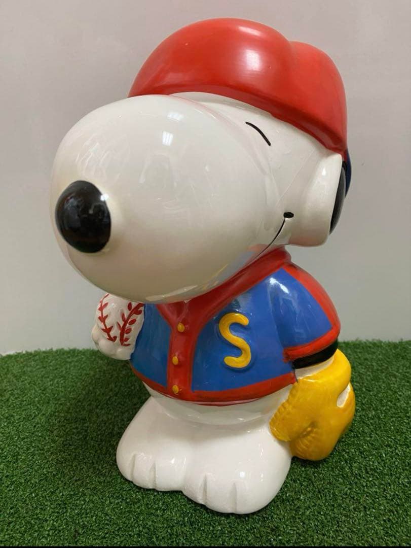 スヌーピー貯金箱陶器　大サイズ　置物　インテリア　野球フィギュア2点セット