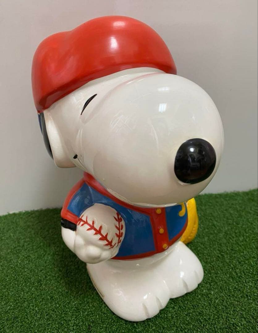 スヌーピー貯金箱陶器　大サイズ　置物　インテリア　野球フィギュア2点セット