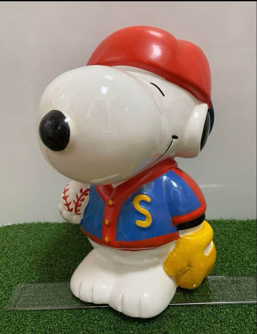 スヌーピー貯金箱陶器　大サイズ　置物　インテリア　野球フィギュア2点セット