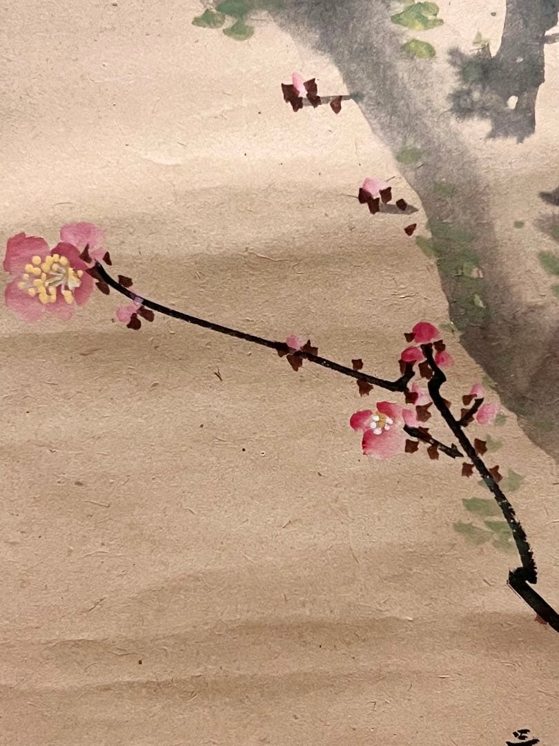 三尾呉石 掛軸 掛け軸「紅梅鶯図」肉筆 大橋翠石師事 日本画 絵画 春 ウグイス