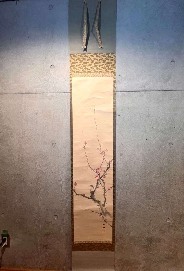 三尾呉石 掛軸 掛け軸「紅梅鶯図」肉筆 大橋翠石師事 日本画 絵画 春 ウグイス