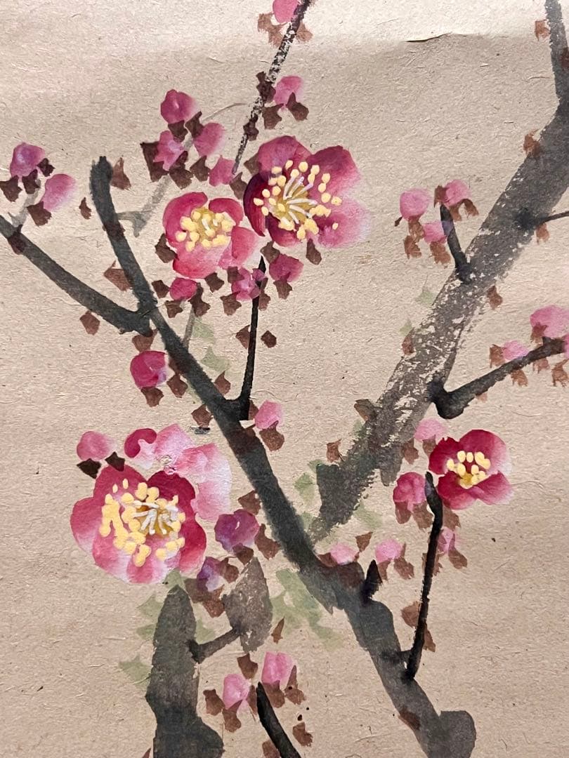 三尾呉石 掛軸 掛け軸「紅梅鶯図」肉筆 大橋翠石師事 日本画 絵画 春 ウグイス