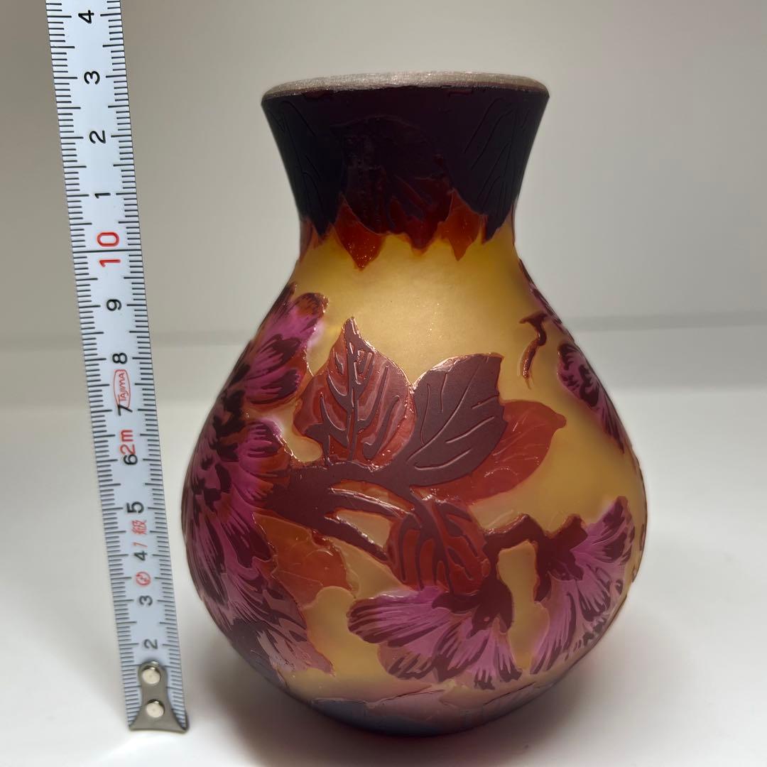 エミール・ガレ　酸化腐食彫花入　高さ13㎝ 東K8-0131☆1F タトサ