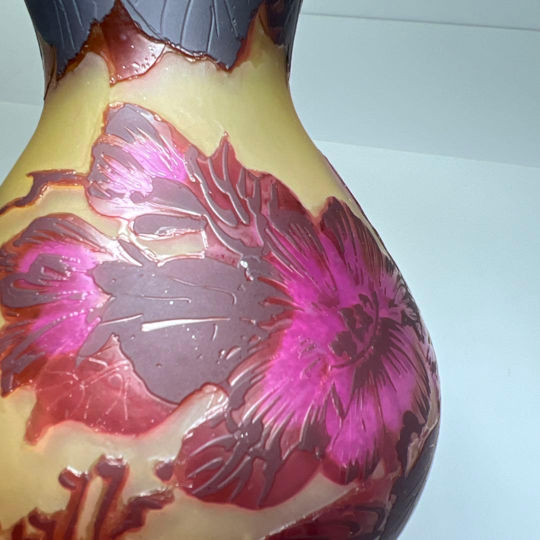 エミール・ガレ　酸化腐食彫花入　高さ13㎝ 東K8-0131☆1F タトサ