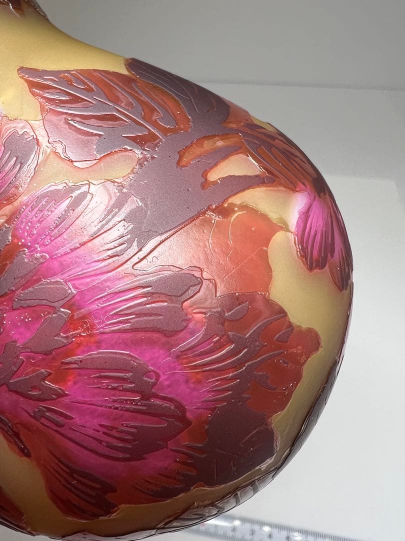 エミール・ガレ　酸化腐食彫花入　高さ13㎝ 東K8-0131☆1F タトサ