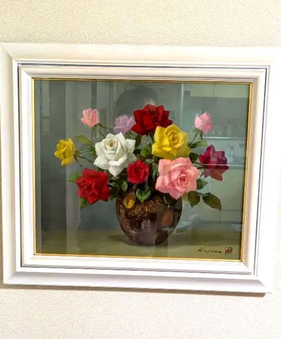 レ*イ様 油彩画 F8号 備前と薔薇田村一 筆 キャンバス木枠貼 額装