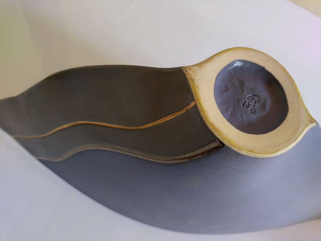 2 小林正明 作　陶器　花器　池坊　華道具　フラワーベース　花瓶 グレー 流線型