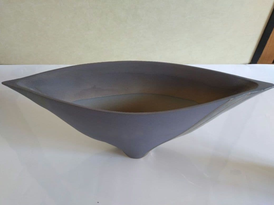 2 小林正明 作　陶器　花器　池坊　華道具　フラワーベース　花瓶 グレー 流線型