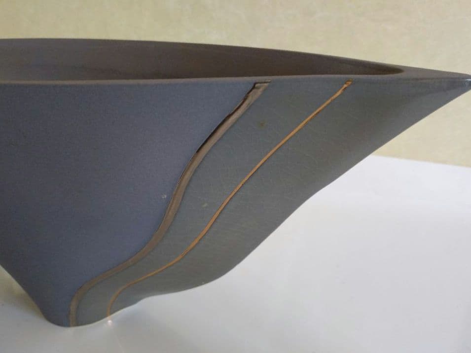 2 小林正明 作　陶器　花器　池坊　華道具　フラワーベース　花瓶 グレー 流線型