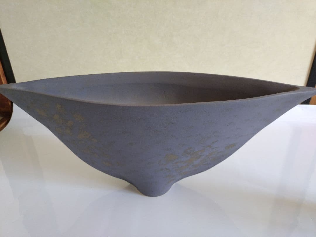 2 小林正明 作　陶器　花器　池坊　華道具　フラワーベース　花瓶 グレー 流線型