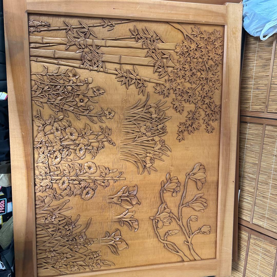 和風 木製 浮彫り パネル