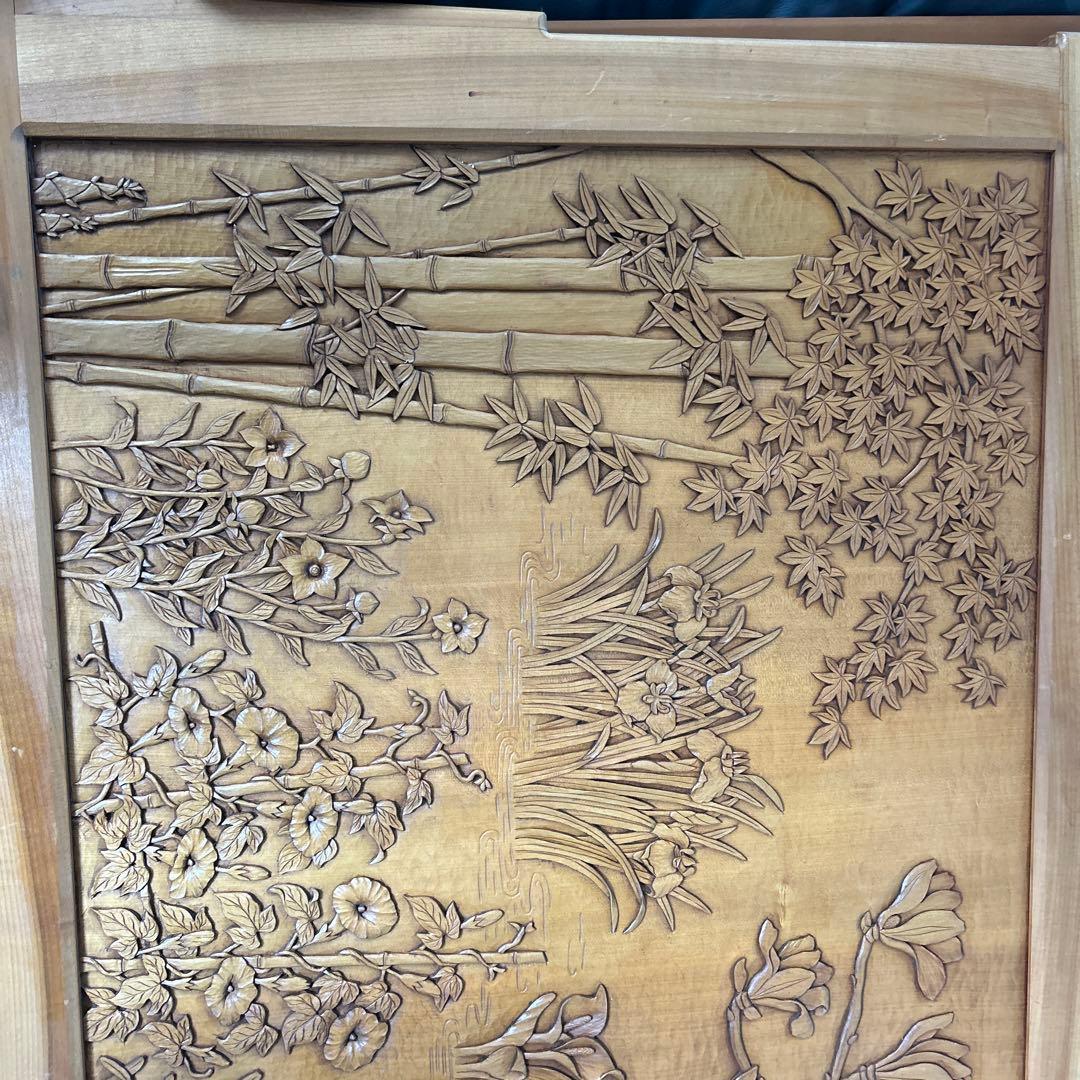 和風 木製 浮彫り パネル