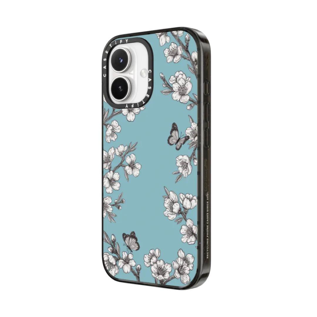 CASETiFY 水色ケース 桜 蝶 iPhone17 MagSafe対応