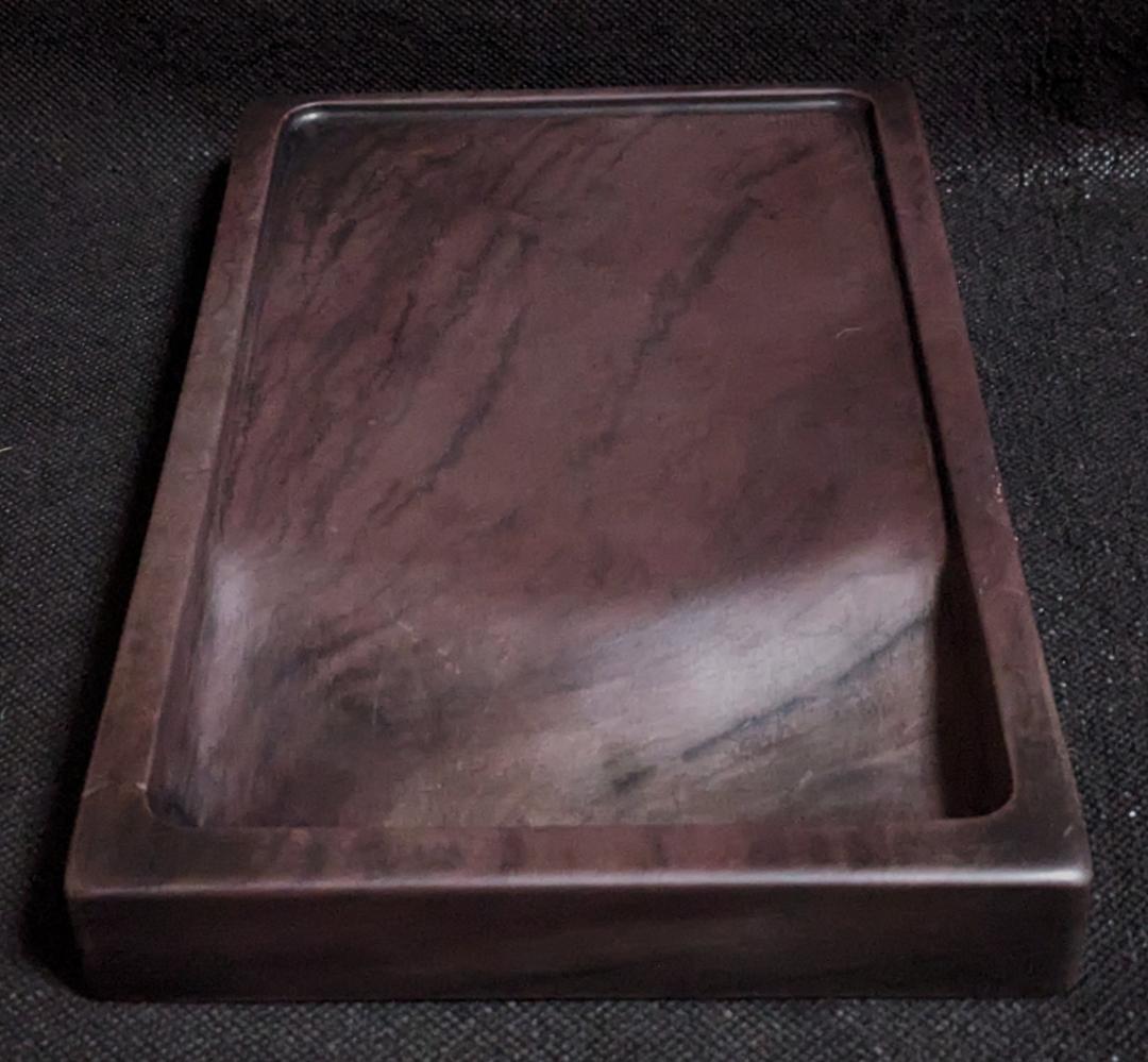 【端硯】◆火捺・馬尾紋・雲渦紋の馬肝色美石◆八吋◆唐木箱◆北嶺◆文革期◆検→端渓