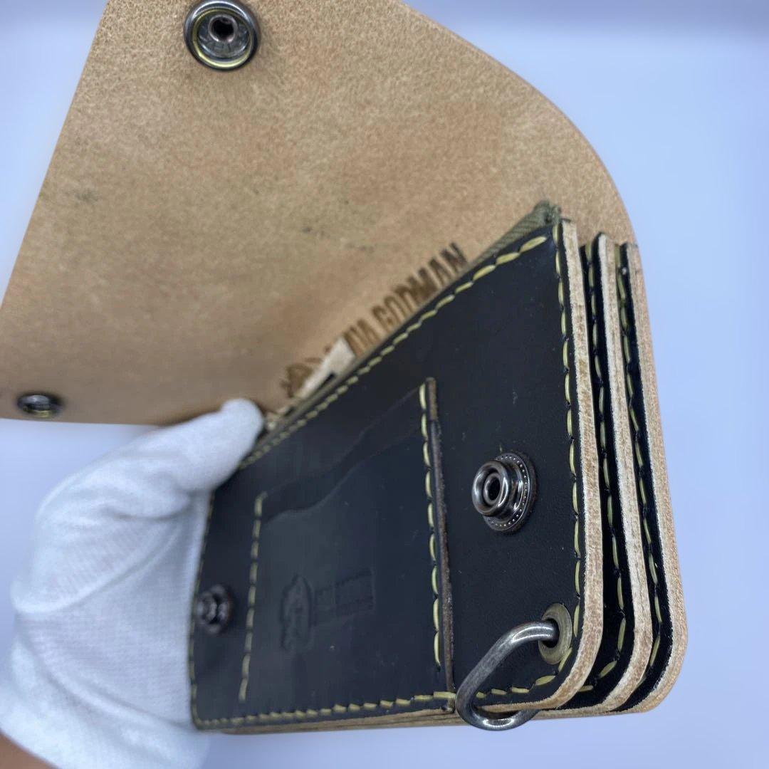 週末限定 無骨なハンドメイド 丘染めブラック 3層 ロングトラッカーウォレット