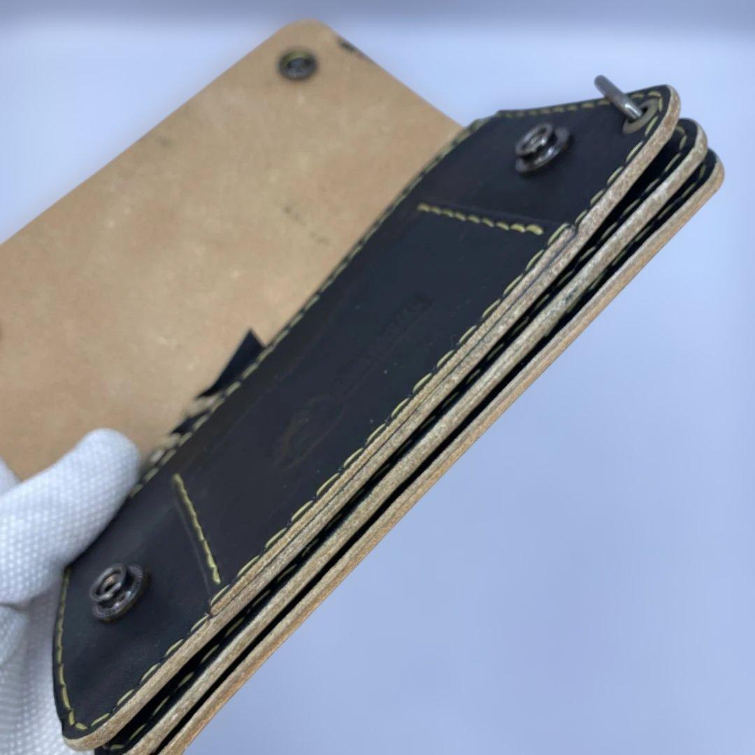 週末限定 無骨なハンドメイド 丘染めブラック 3層 ロングトラッカーウォレット