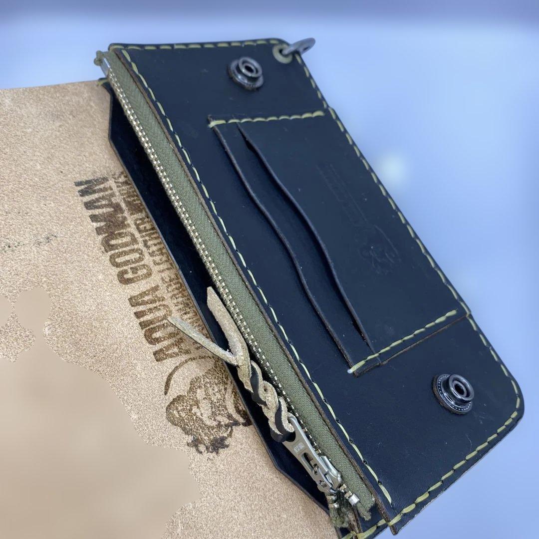 週末限定 無骨なハンドメイド 丘染めブラック 3層 ロングトラッカーウォレット