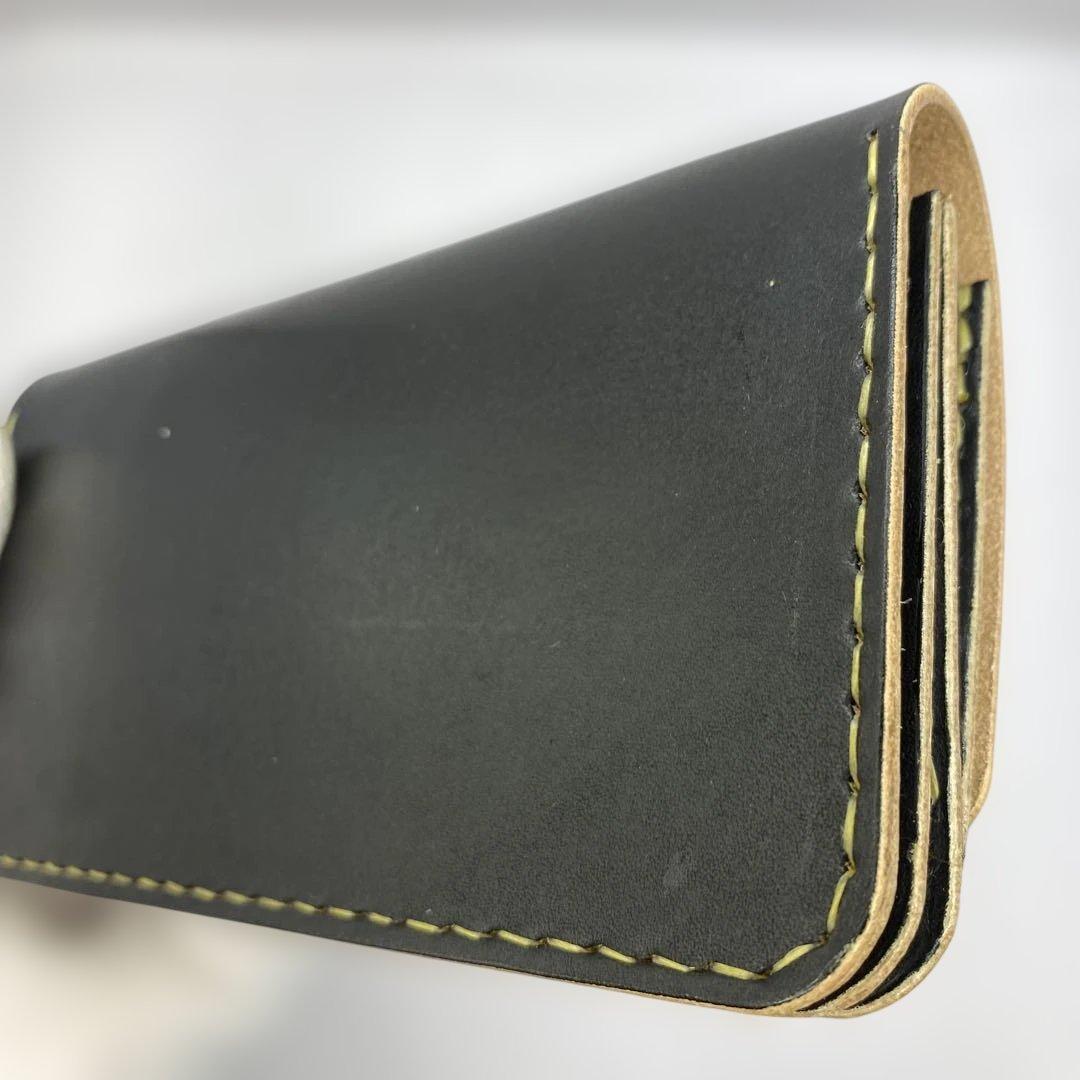 週末限定 無骨なハンドメイド 丘染めブラック 3層 ロングトラッカーウォレット