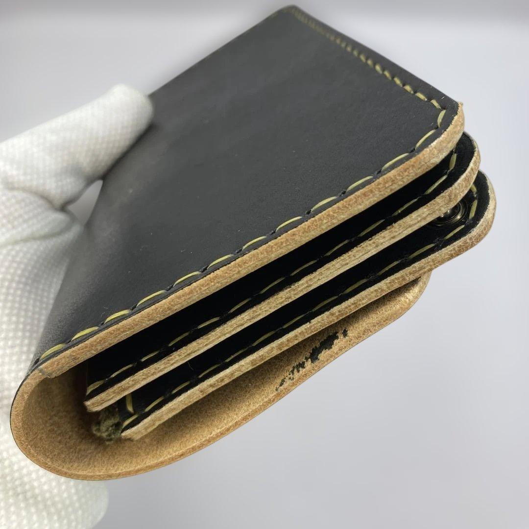 週末限定 無骨なハンドメイド 丘染めブラック 3層 ロングトラッカーウォレット