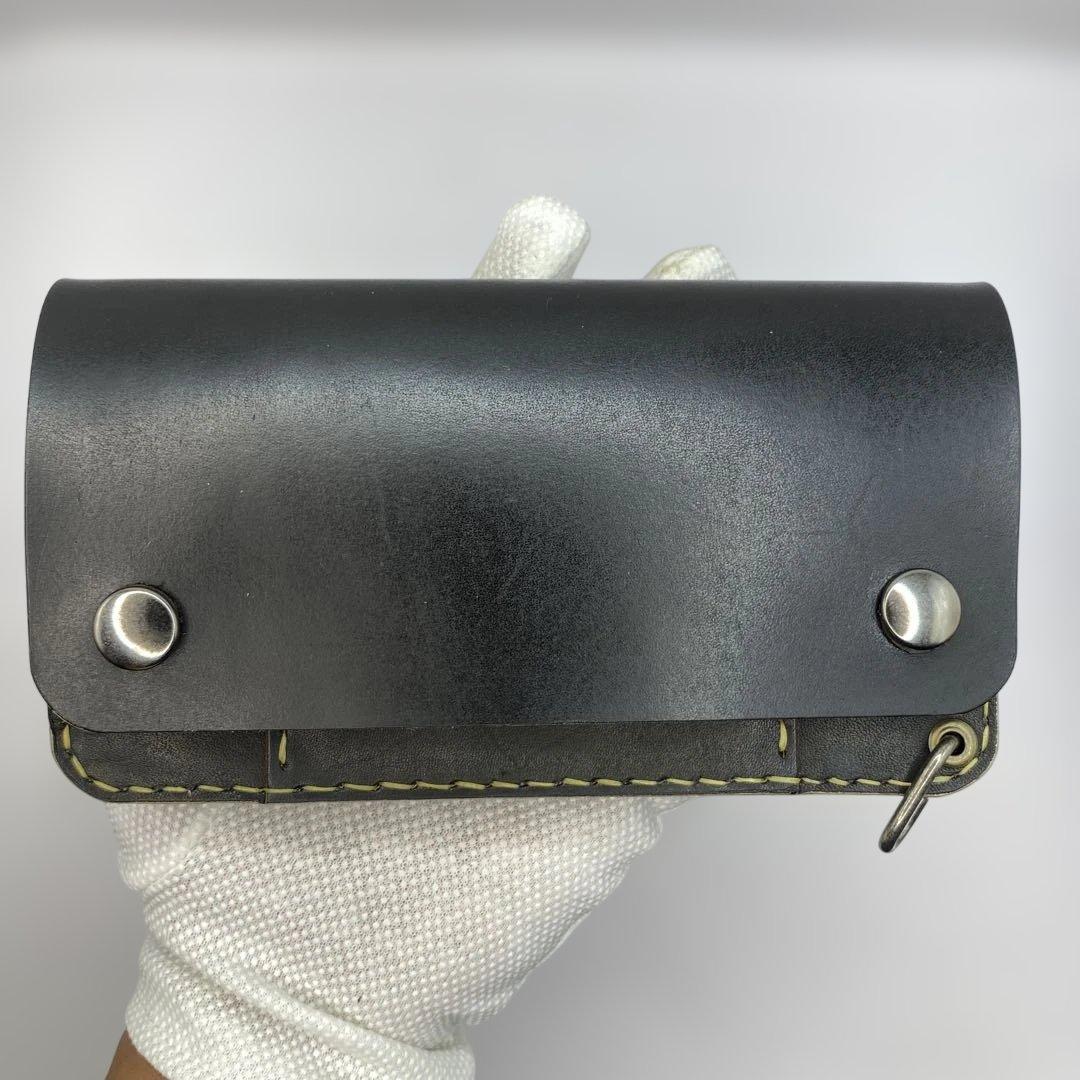 週末限定 無骨なハンドメイド 丘染めブラック 3層 ロングトラッカーウォレット