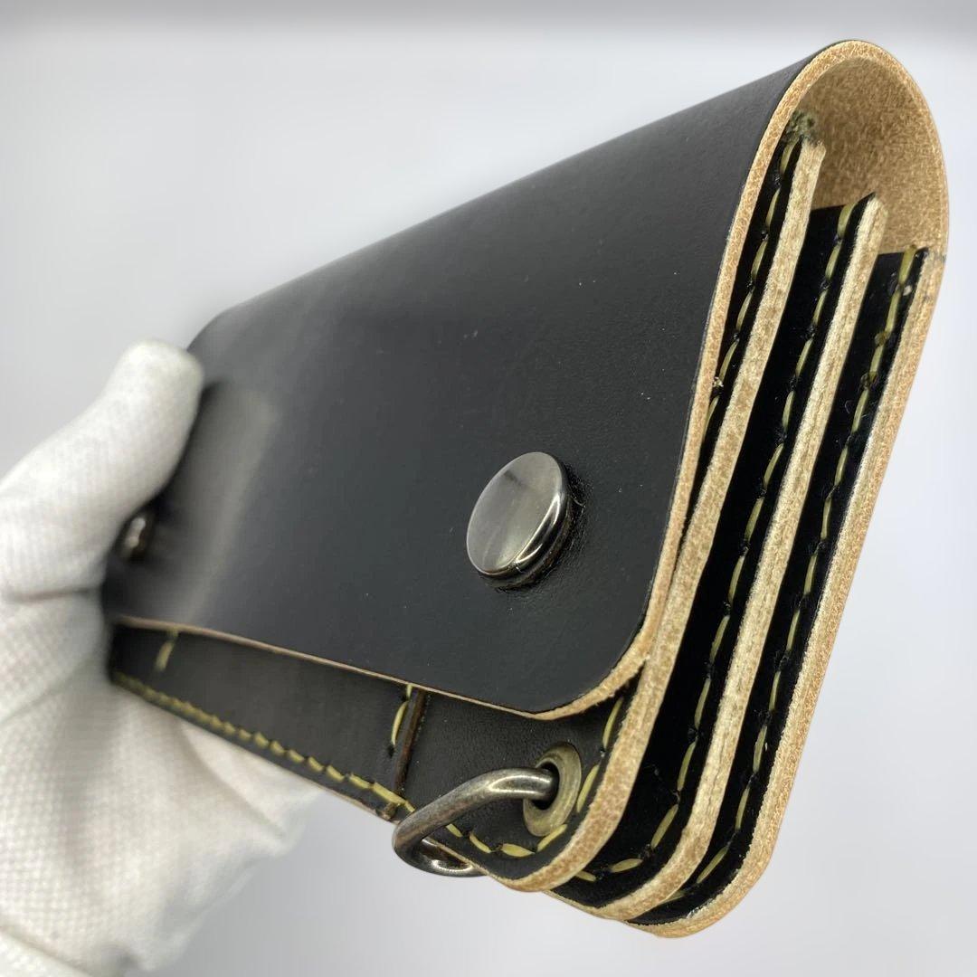 週末限定 無骨なハンドメイド 丘染めブラック 3層 ロングトラッカーウォレット