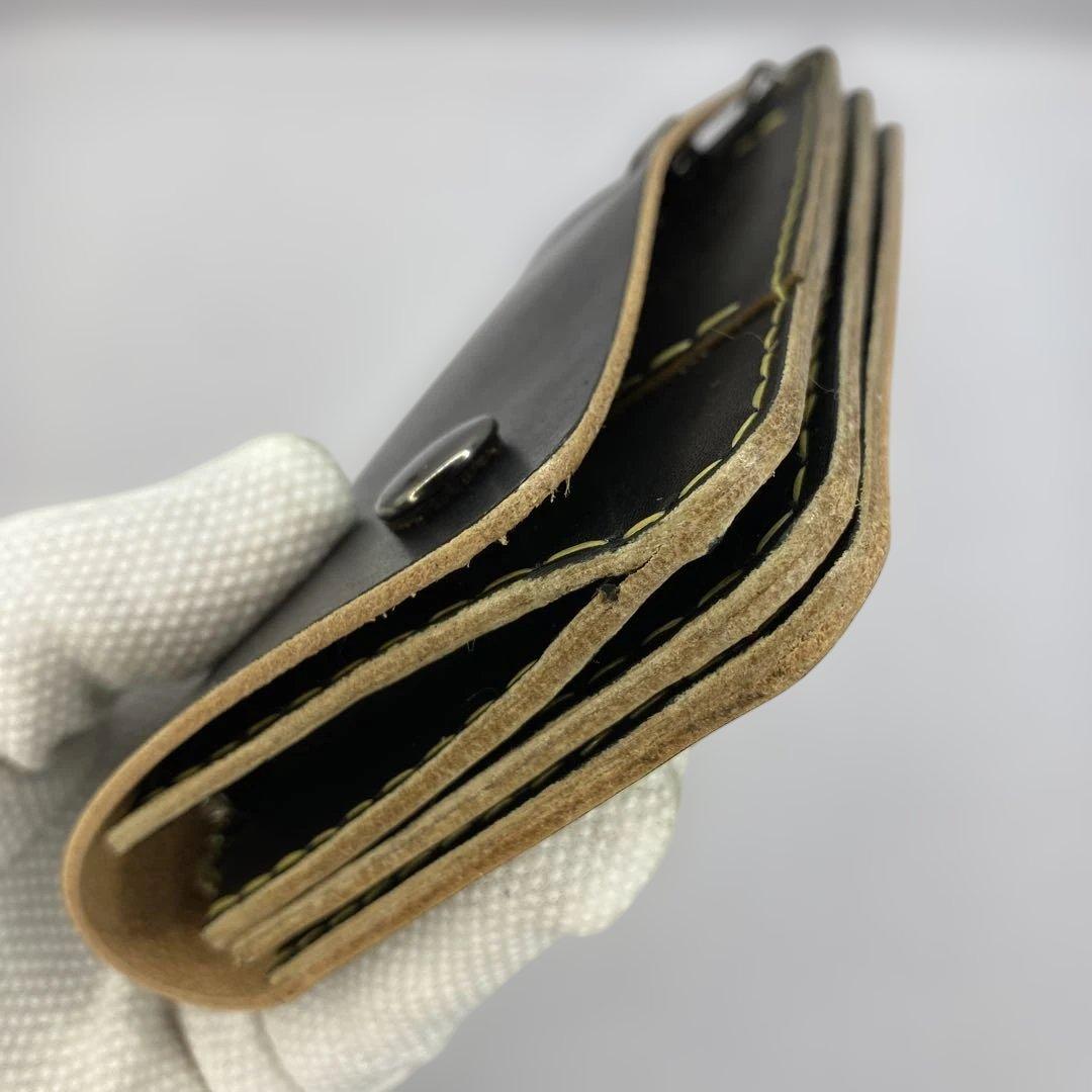 週末限定 無骨なハンドメイド 丘染めブラック 3層 ロングトラッカーウォレット
