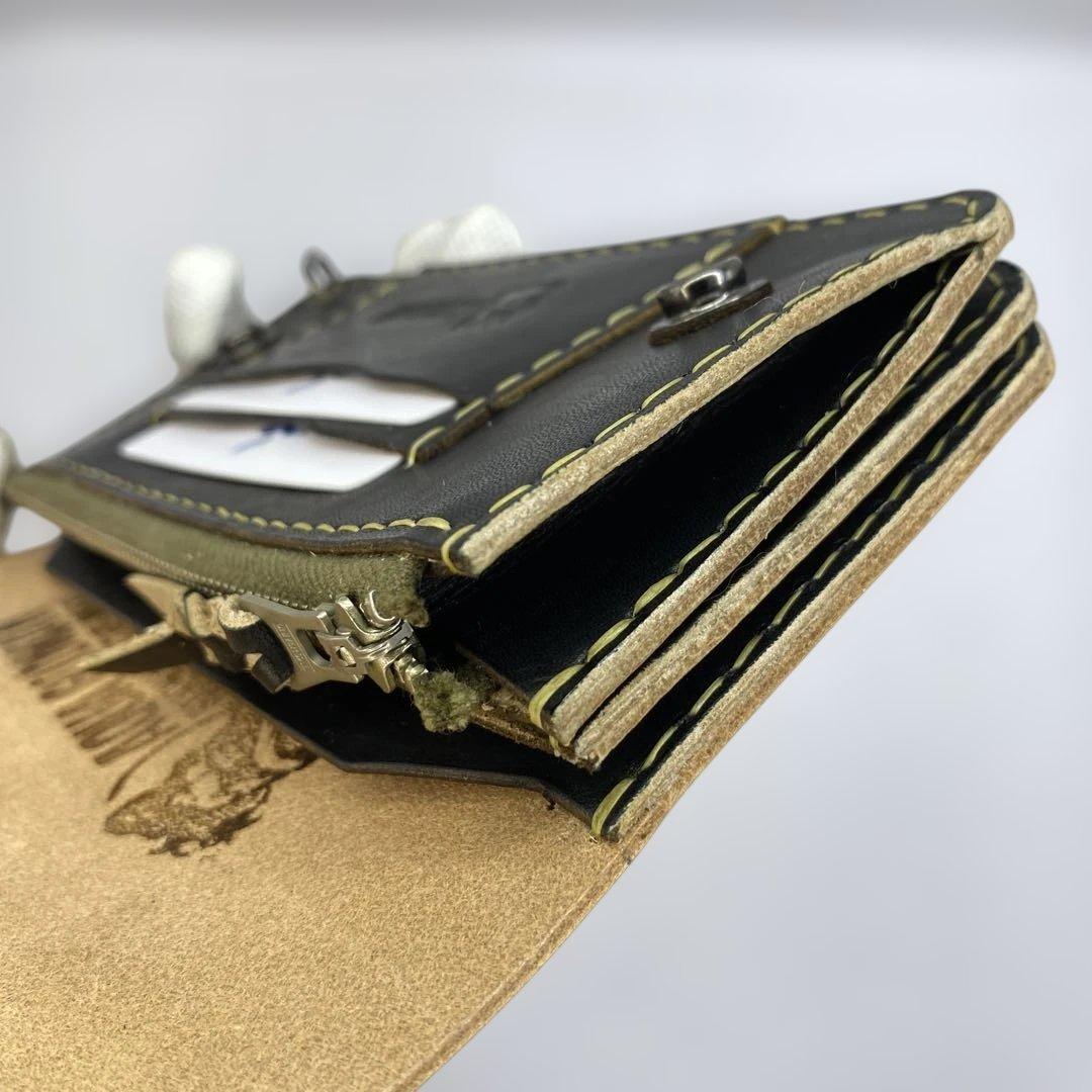 週末限定 無骨なハンドメイド 丘染めブラック 3層 ロングトラッカーウォレット