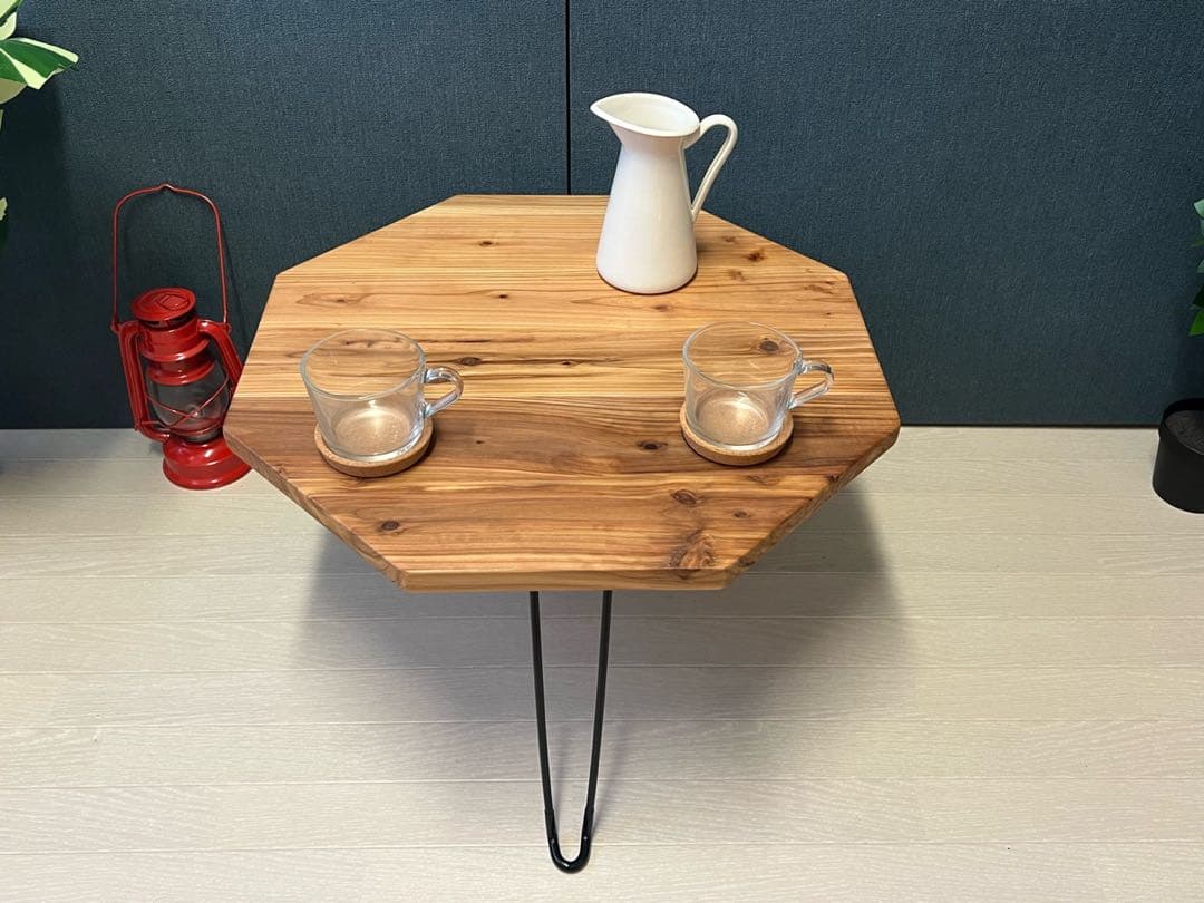 【送料無料】 ローテーブル 8角 60cm スギ ナチュラル 折りたたみ黒脚