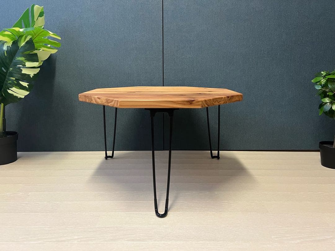 【送料無料】 ローテーブル 8角 60cm スギ ナチュラル 折りたたみ黒脚