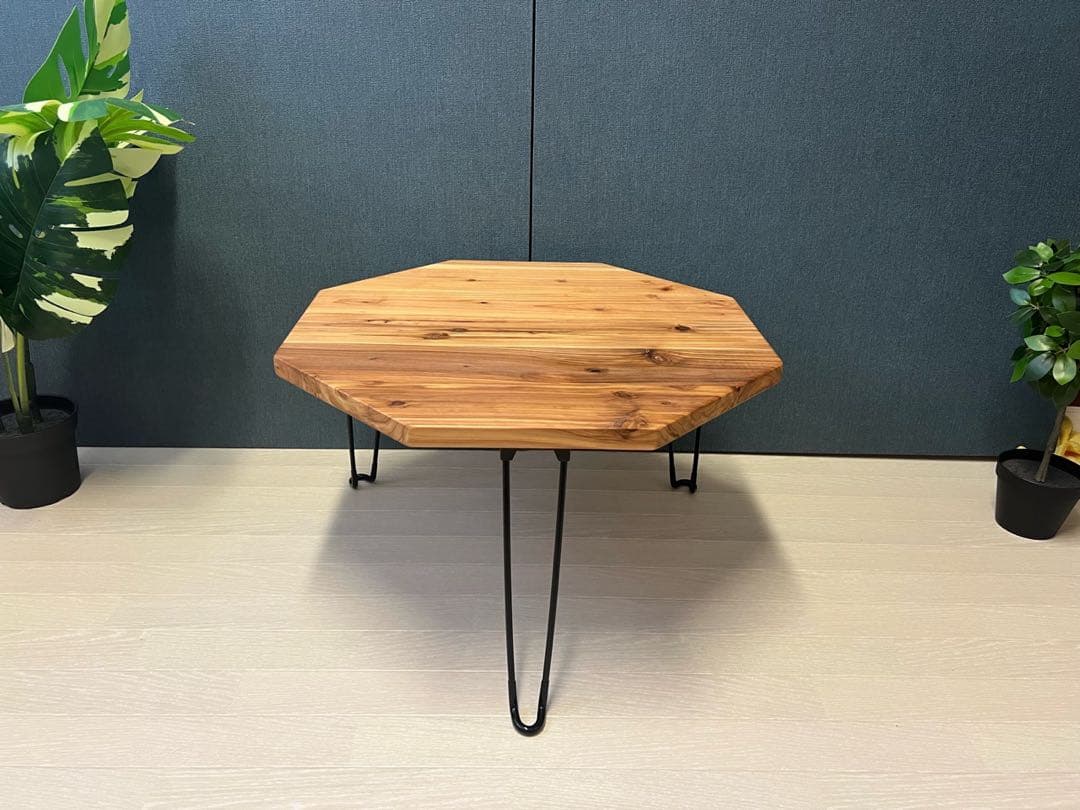 【送料無料】 ローテーブル 8角 60cm スギ ナチュラル 折りたたみ黒脚