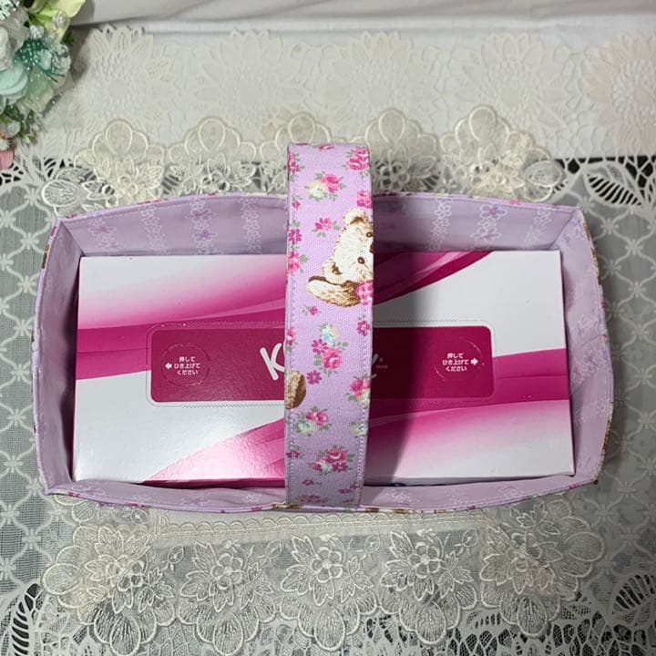 布バスケット　フラワーベア　パープル　ハンドメイド