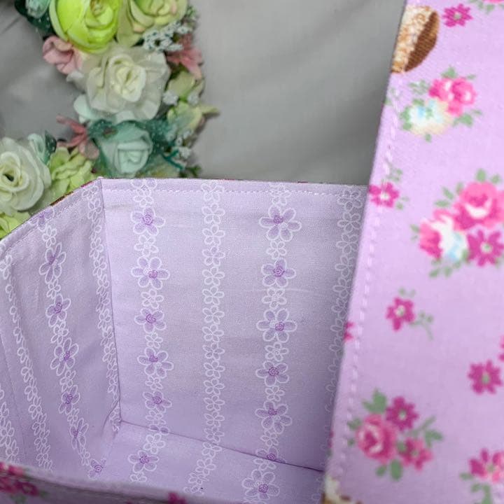 布バスケット　フラワーベア　パープル　ハンドメイド