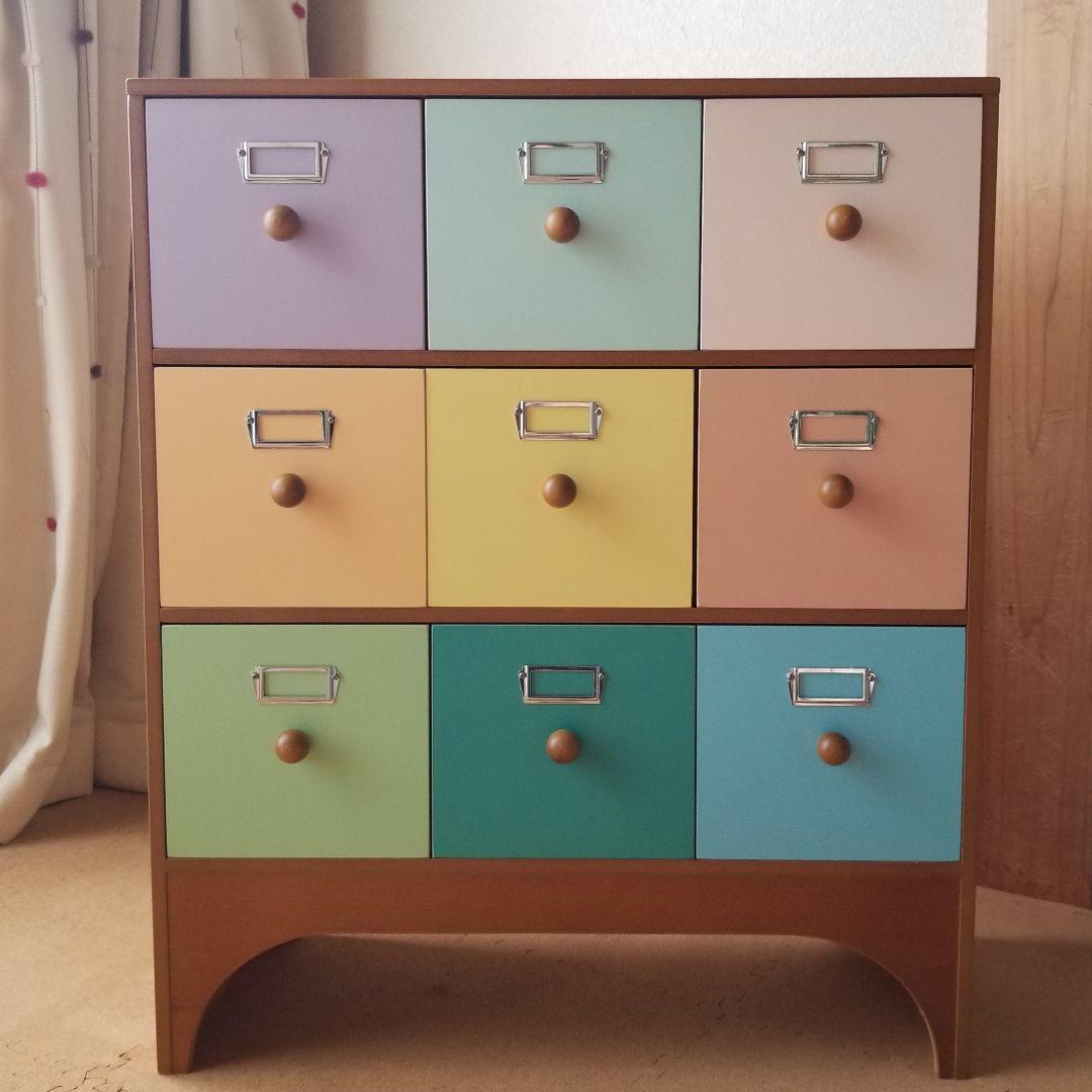 カラフル木製チェスト 9引き出し　ポップ家具