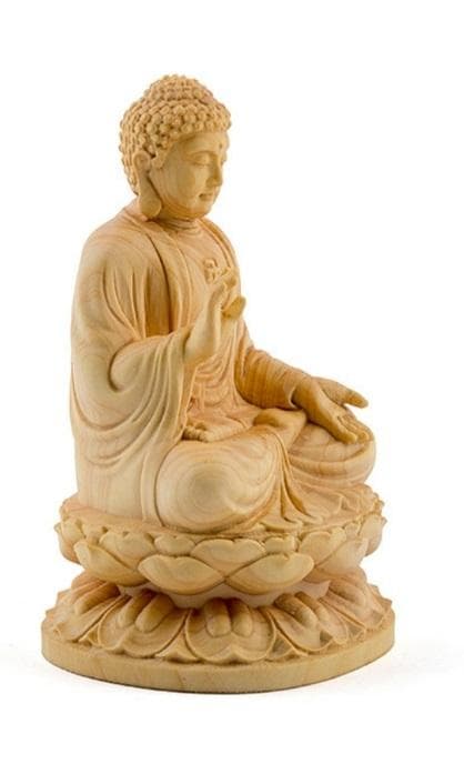 10cm　釈迦如来坐像　黄楊木精彫 仏像　木彫仏教工芸品置物