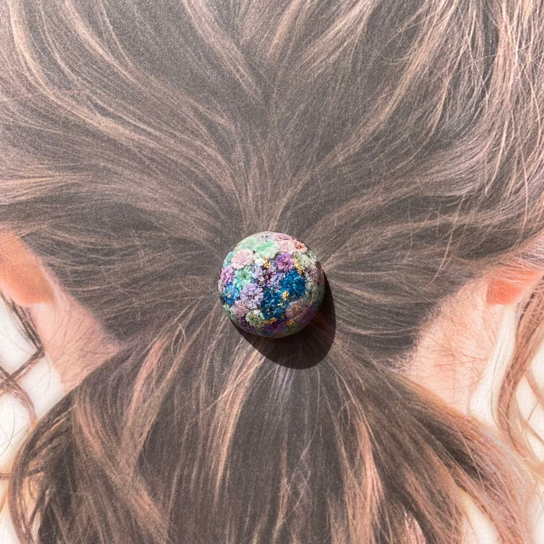 【24】かすみ草いっぱい 半球 ブルー　レジンヘアゴム